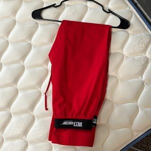 red scrub pants